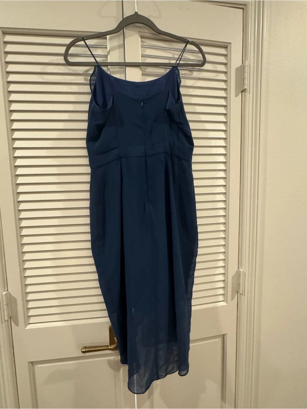 Navy Blue Midi Dress with Ruffle Detail